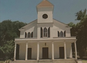 First African Baptist Church in downtown Beaufort, a white wooden church with two steeples